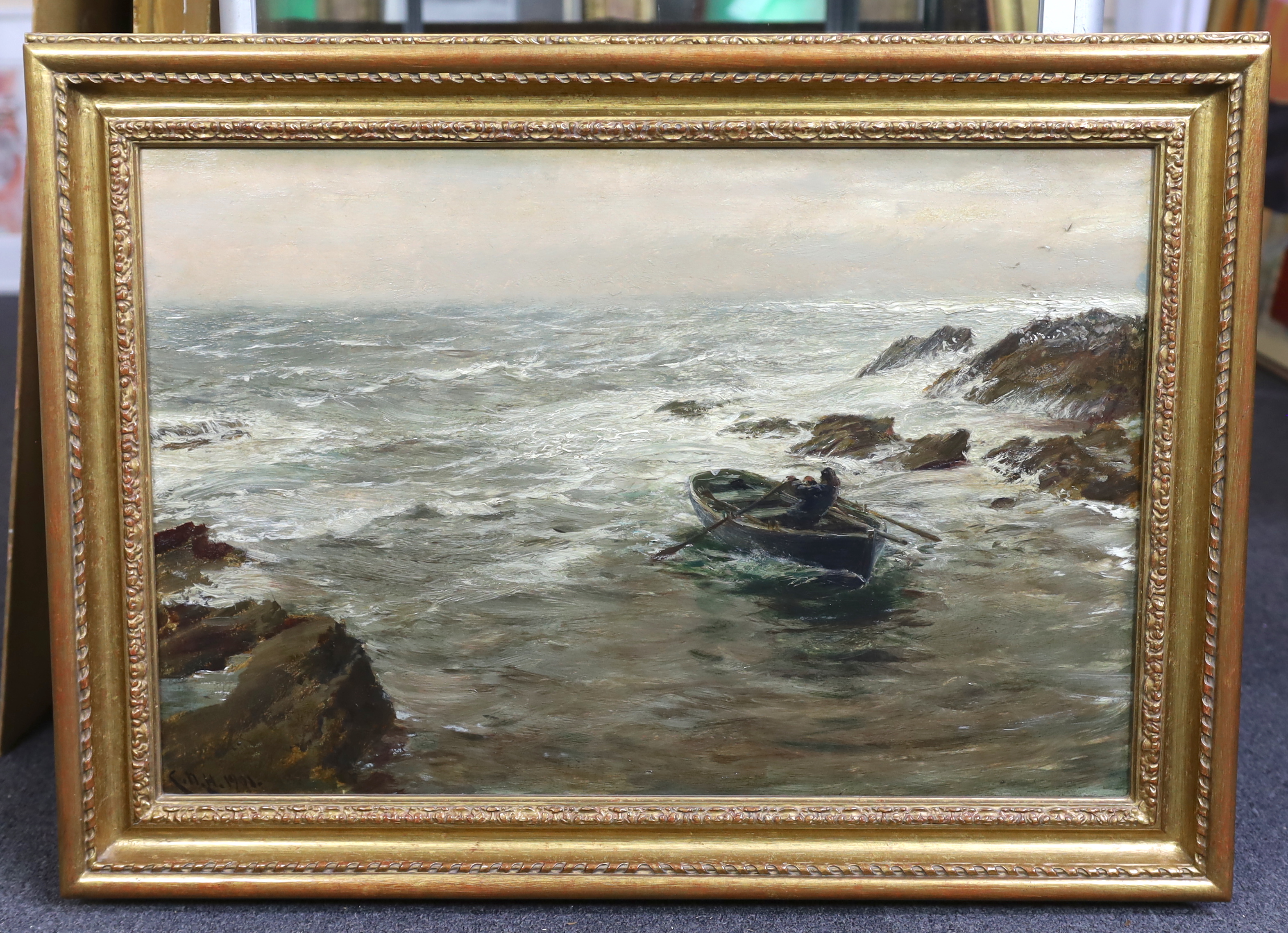 Charles Napier Hemy (British, 1841-1917), 'St Anthony Point, Falmouth', oil on board, 45 x 68cm
